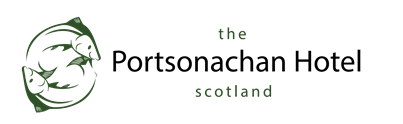 Two green fish in circle plus text saying Portsonachan Hotel