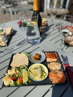Seafood platter at Glenbarr stores on a grey wooden table